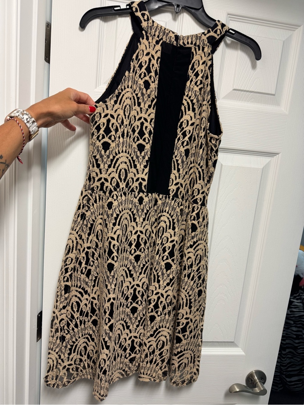 Altar'd State Black and Beige Lace Halter Fit & Flare Dress